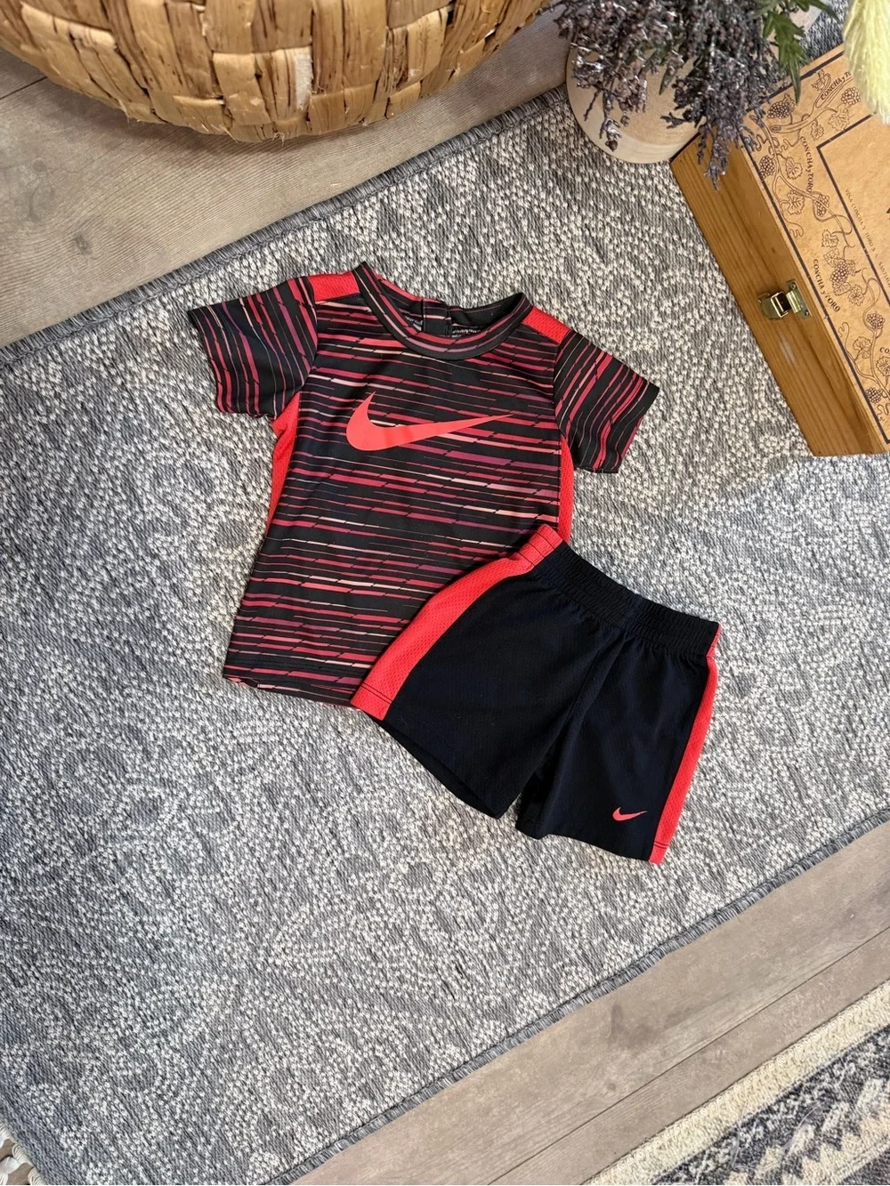 Nike 18 Month Boys Athletic Shorts & Shirt Set Black Red Athletic Matching Set